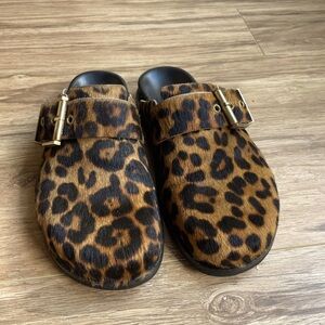 All Saints Leopard Print Shoes with Gold Buckle